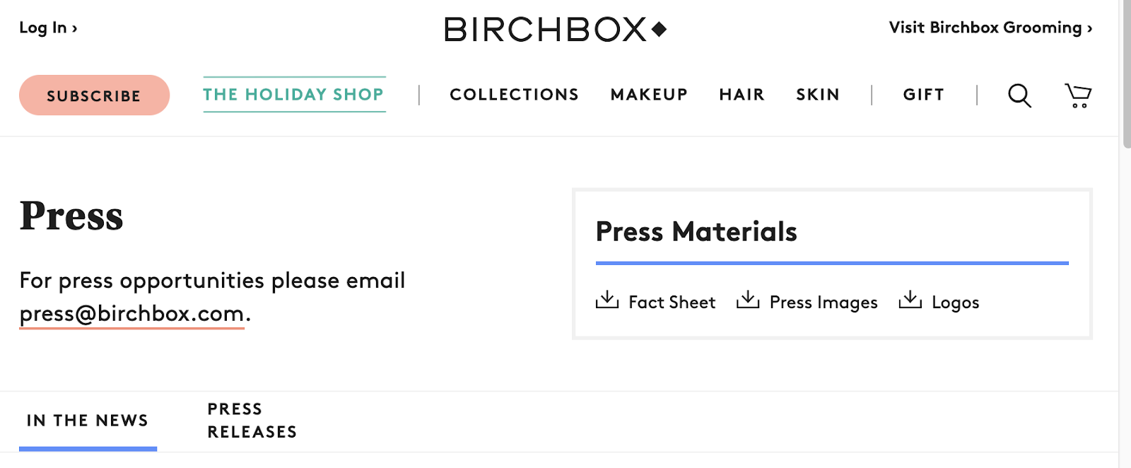 birchbox's media kit home page
