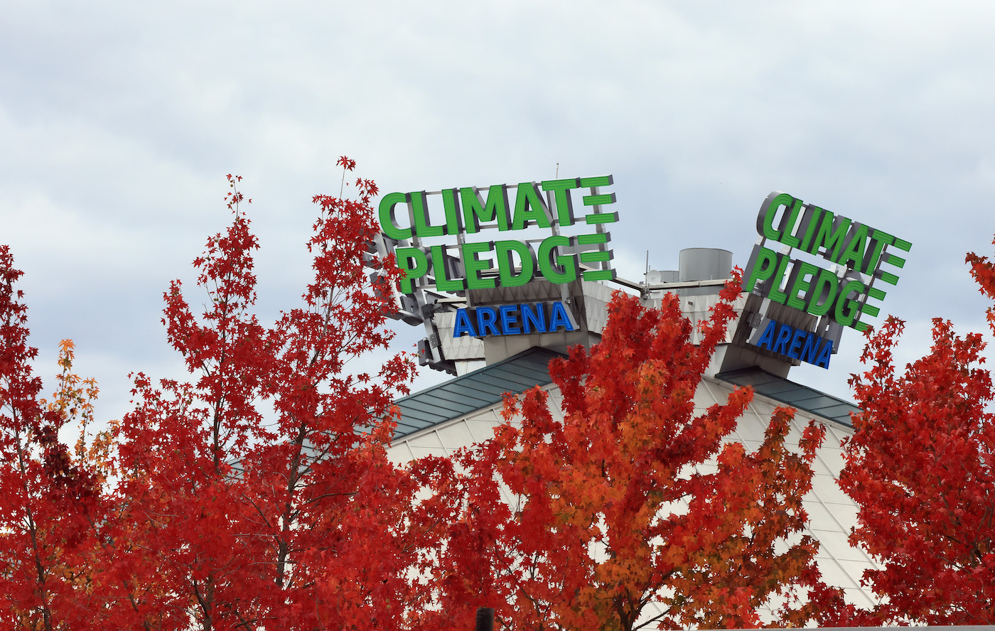A general view of the Climate Pledge Arena prior to tomorrow's opening night for the NHL's newest hockey franchise on October 22, 2021 in Seattle, Washington. (
