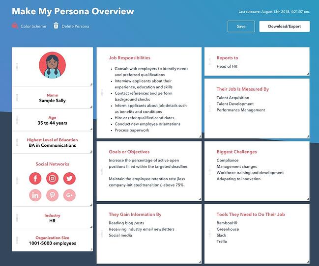 as part of a website redesign plan, a buyer persona from the hubspot make my persona tool