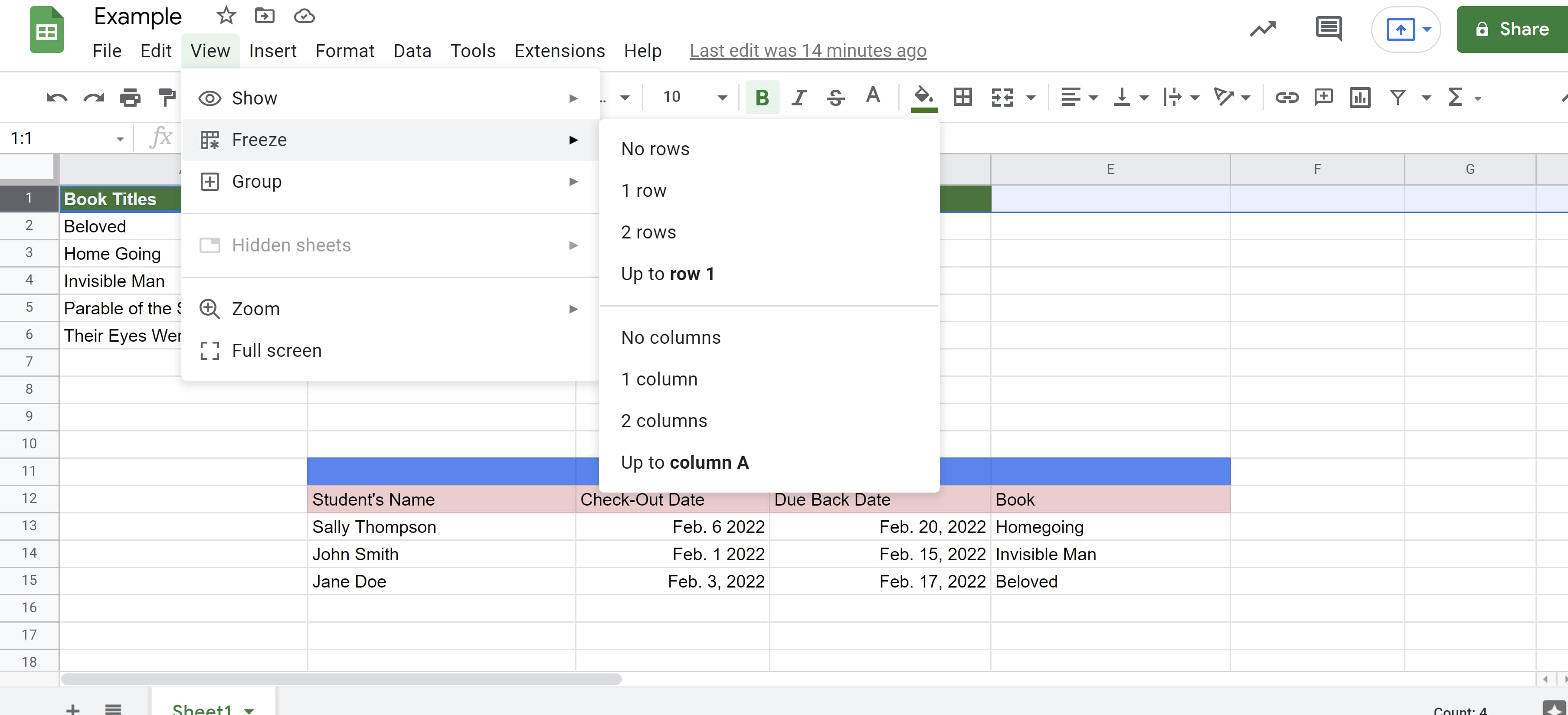Header row freezes in Google Sheets