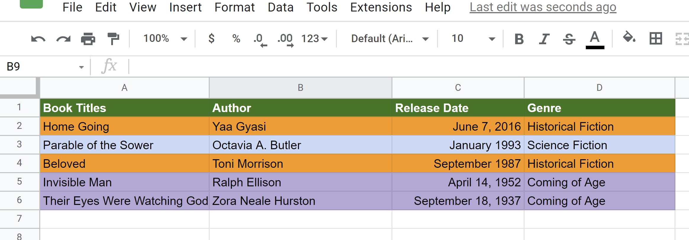 Color-coded data to sort in Google Sheets