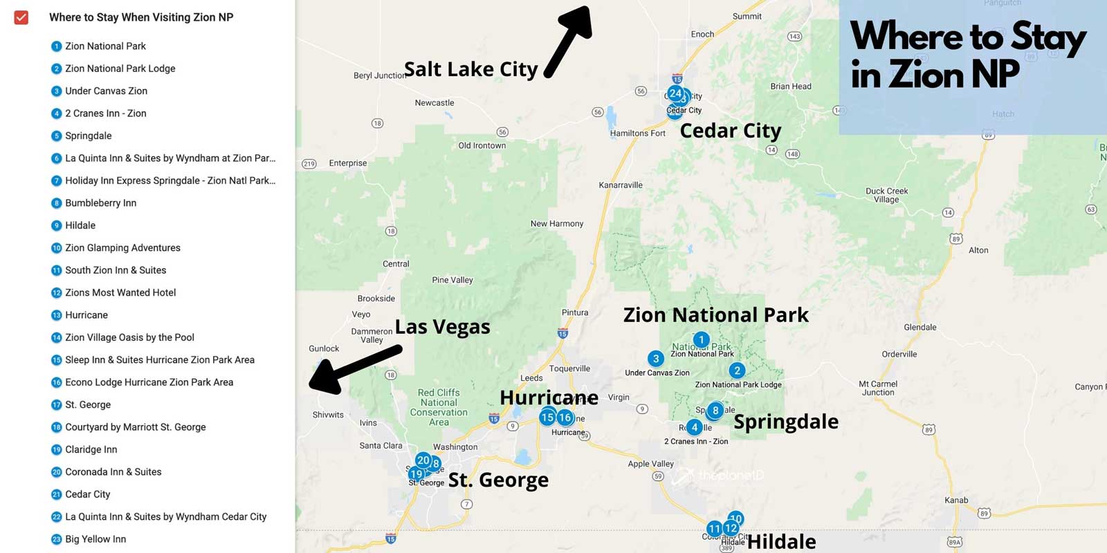 where to stay in zion national park map