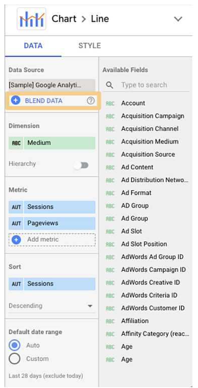 google data studio tips: blend data button