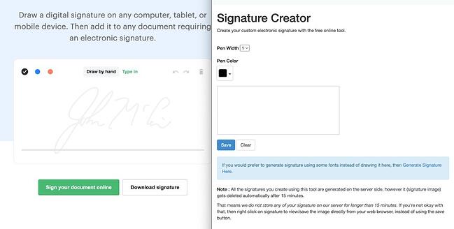 Signature creator for handwritten signatures