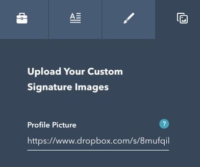 The HubSpot Email Signature Maker tab lets you upload your custom signature image.