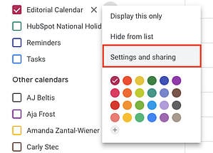 Sharing Settings in Google Calendar