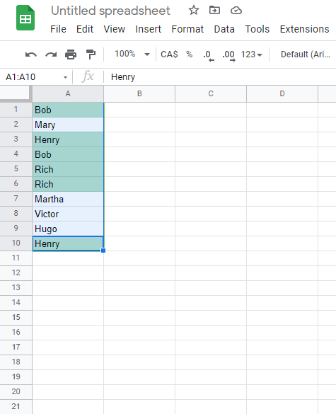 How to highlight duplicate data in google sheets: results