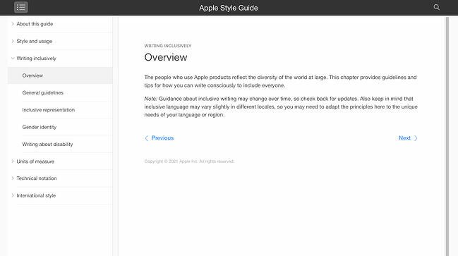 writing style guide examples: apple