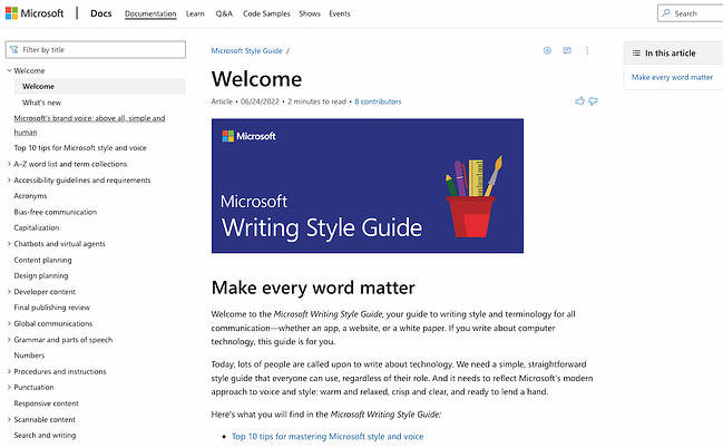 writing style guide examples: microsoft