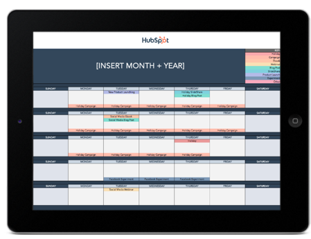 HubSpot's social media calendar template pictured in an ipad